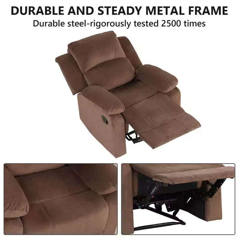 Bestier Fauteuil inclinable XL pour adultes, fauteuil manuel réglable, fauteuil inclinable simple pour salon, fauteuil rembourré, marron