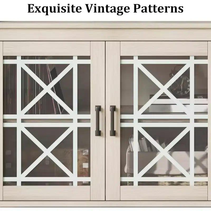 Meuble TV de ferme pour téléviseurs de 80 pouces | Lumières LED et portes vitrées | Meuble de rangement en MDF | Design moderne du milieu du siècle | Pour salon et chambre à coucher