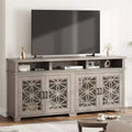 Farmhouse TV Stand for 80 TVs | LED Lights & Glass Doors | MDF Storage Cabinet | Mid-Century Modern Design | for Living Room & Bedroom