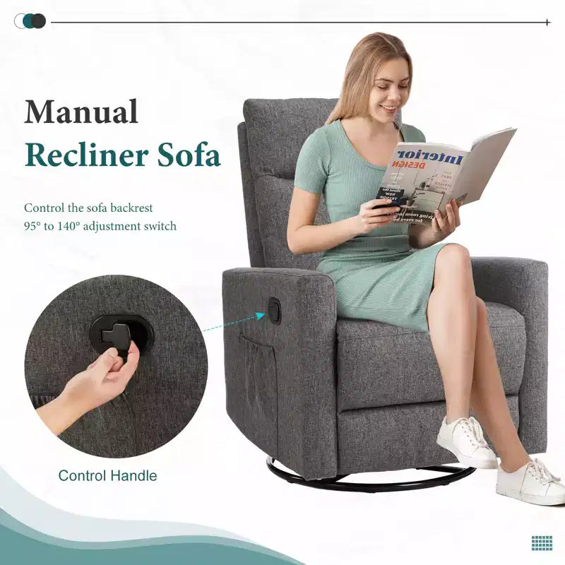 Fauteuil inclinable Bestier, fauteuil à bascule pivotant à 360° pour adultes, fauteuil à bascule inclinable rembourré avec dossier haut, fauteuils de chambre d'enfant pour salon, gris