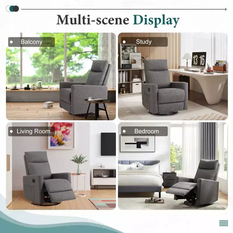 Fauteuil inclinable Bestier, fauteuil à bascule pivotant à 360° pour adultes, fauteuil à bascule inclinable rembourré avec dossier haut, fauteuils de chambre d'enfant pour salon, gris