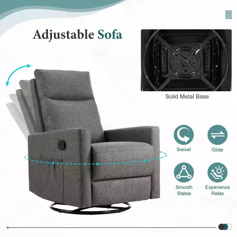 Fauteuil inclinable Bestier, fauteuil à bascule pivotant à 360° pour adultes, fauteuil à bascule inclinable rembourré avec dossier haut, fauteuils de chambre d'enfant pour salon, gris
