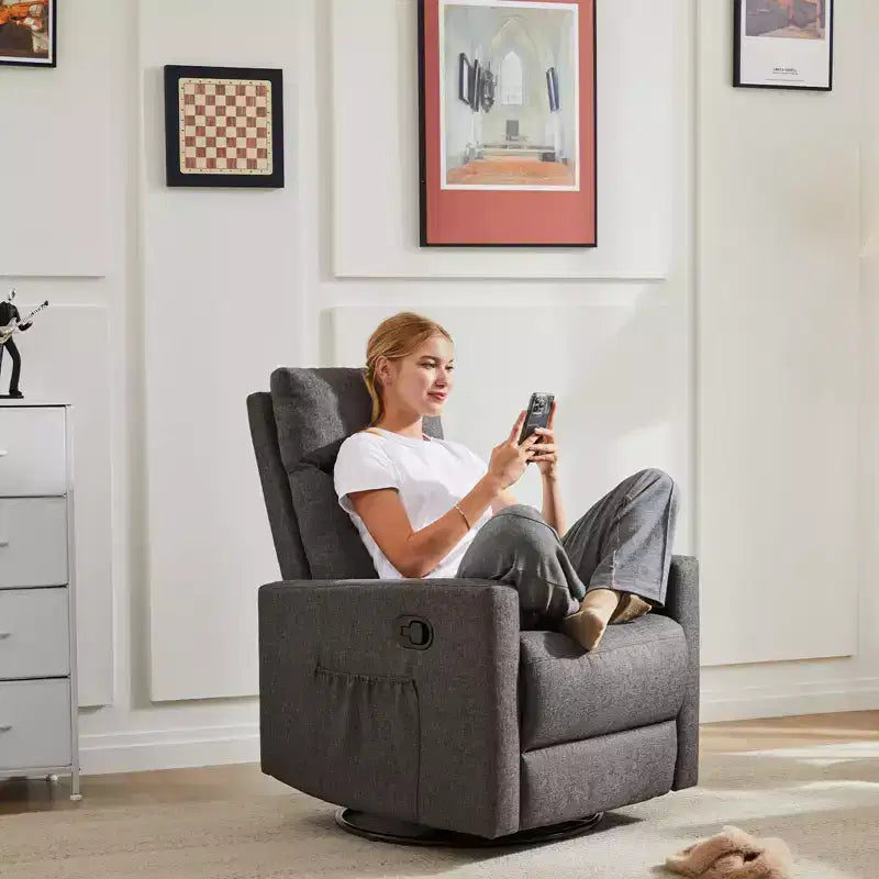 Fauteuil inclinable Bestier, fauteuil à bascule pivotant à 360° pour adultes, fauteuil à bascule inclinable rembourré avec dossier haut, fauteuils de chambre d'enfant pour salon, gris