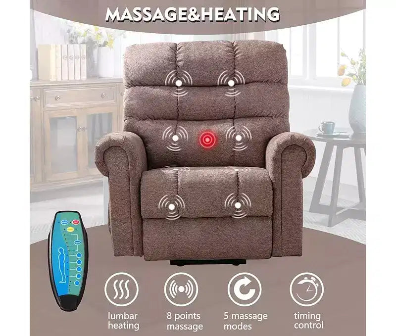 Fauteuil inclinable surdimensionné Bestier pour adultes, fauteuil inclinable à bascule avec chauffage et 8 points de vibration, fauteuil de salon confortable pour le salon avec pochette latérale