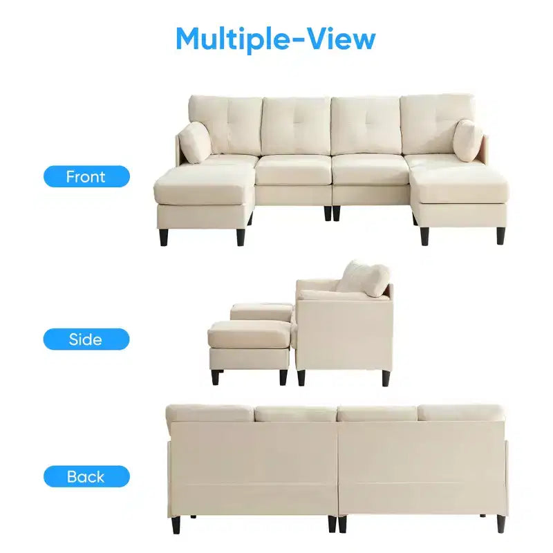 Canapé d'angle modulable convertible Mjkone, canapé 4 places en tissu confortable avec poufs amovibles