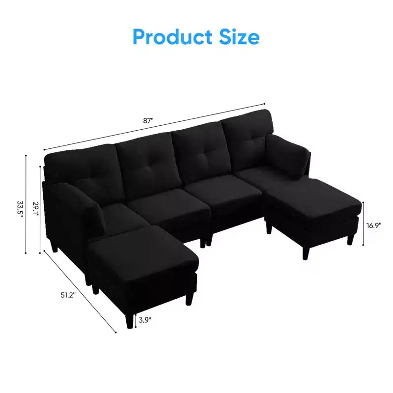 Canapé d'angle modulable convertible Mjkone, canapé 4 places en tissu confortable avec poufs amovibles