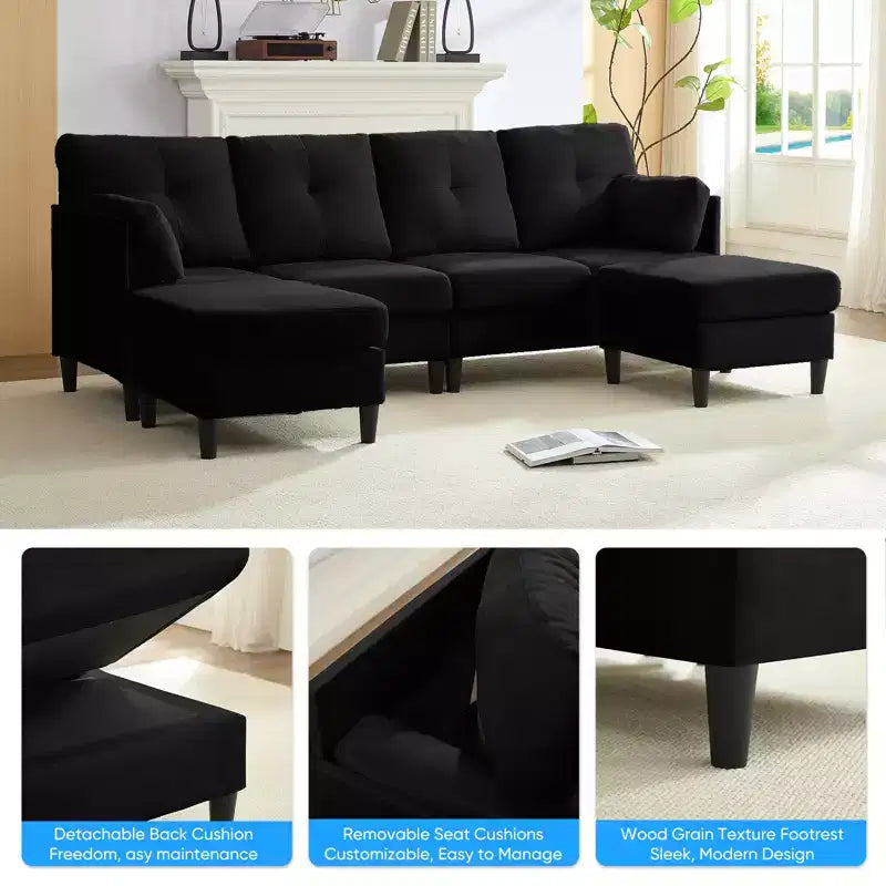 Canapé d'angle modulable convertible Mjkone, canapé 4 places en tissu confortable avec poufs amovibles