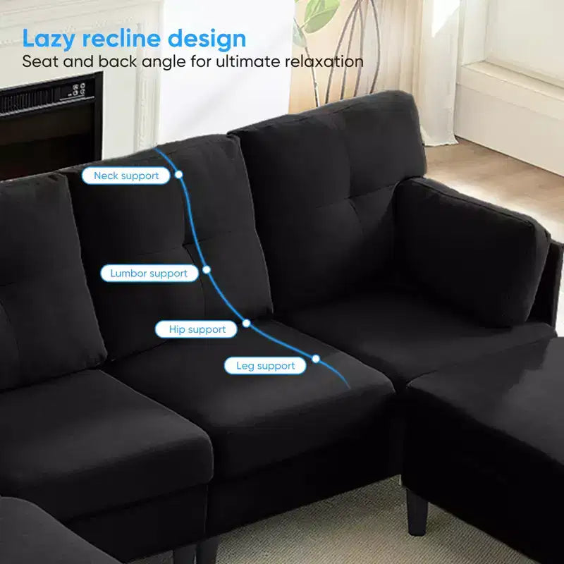 Canapé d'angle modulable convertible Mjkone, canapé 4 places en tissu confortable avec poufs amovibles