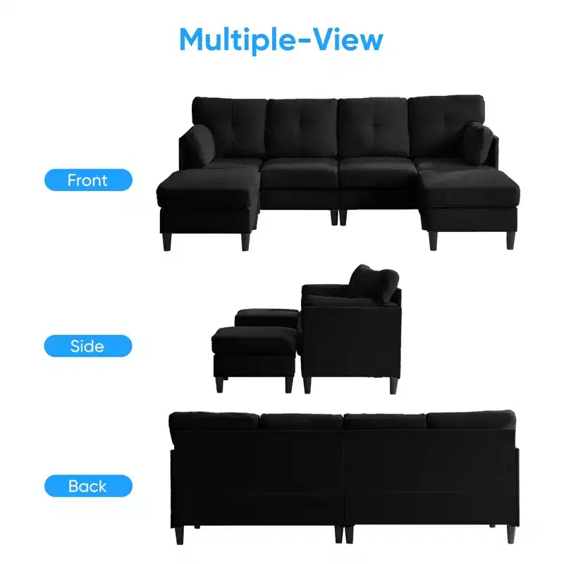 Canapé d'angle modulable convertible Mjkone, canapé 4 places en tissu confortable avec poufs amovibles