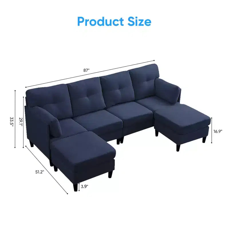 Canapé d'angle modulable convertible Mjkone, canapé 4 places en tissu confortable avec poufs amovibles