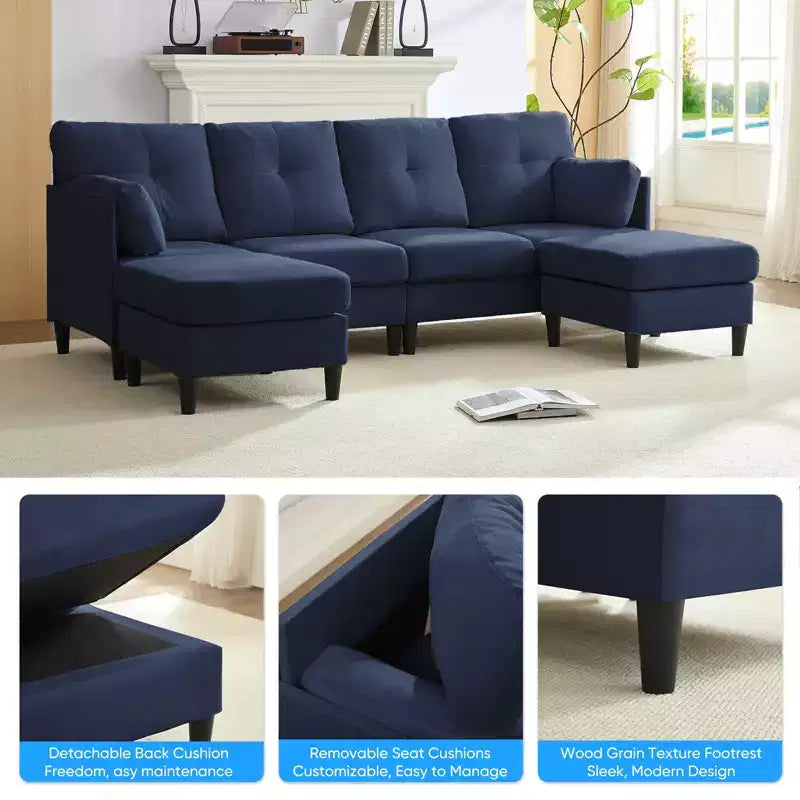 Canapé d'angle modulable convertible Mjkone, canapé 4 places en tissu confortable avec poufs amovibles