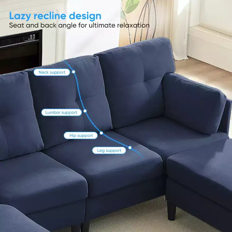 Canapé d'angle modulable convertible Mjkone, canapé 4 places en tissu confortable avec poufs amovibles