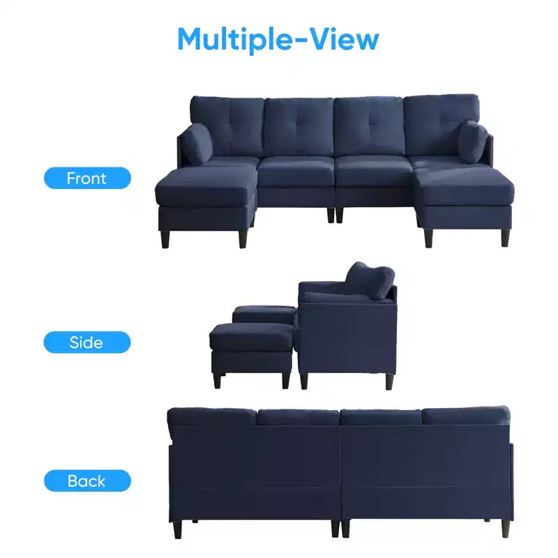 Canapé d'angle modulable convertible Mjkone, canapé 4 places en tissu confortable avec poufs amovibles