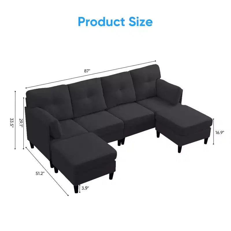 Canapé d'angle modulable convertible Mjkone, canapé 4 places en tissu confortable avec poufs amovibles