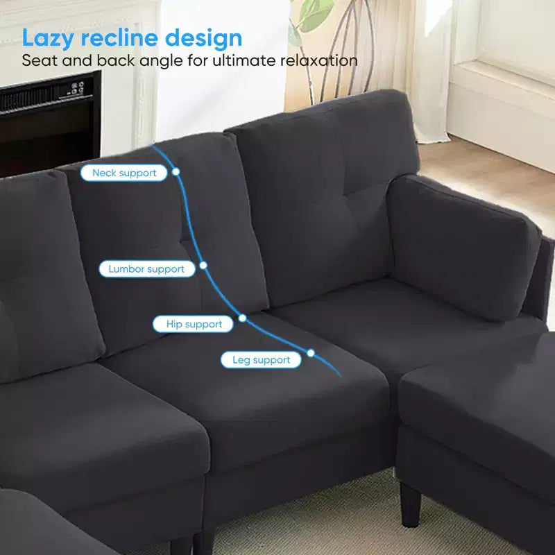 Canapé d'angle modulable convertible Mjkone, canapé 4 places en tissu confortable avec poufs amovibles
