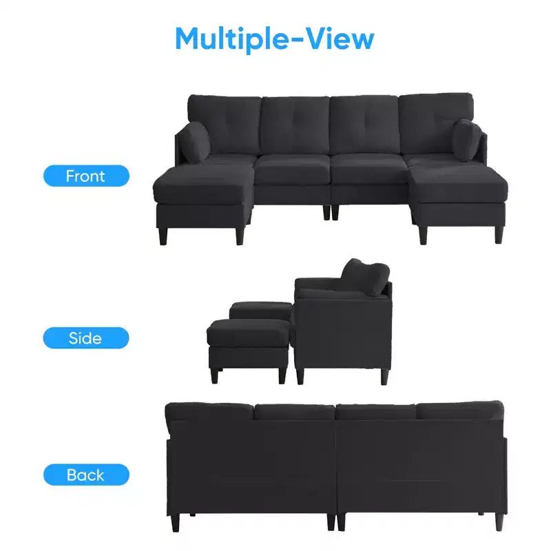 Canapé d'angle modulable convertible Mjkone, canapé 4 places en tissu confortable avec poufs amovibles