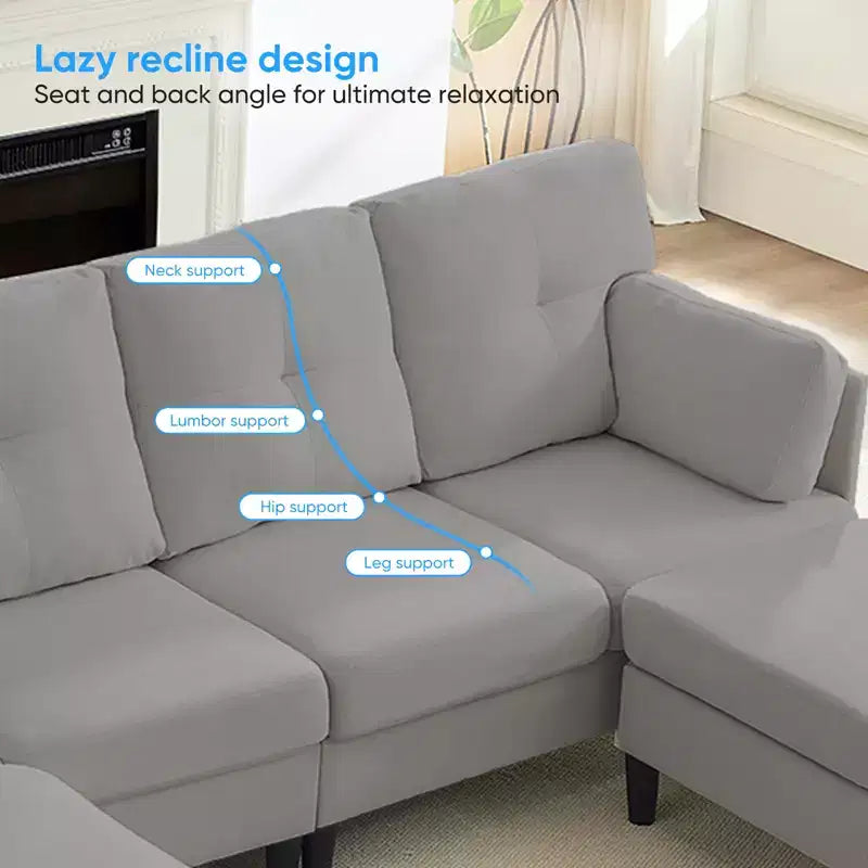 Canapé d'angle modulable convertible Mjkone, canapé 4 places en tissu confortable avec poufs amovibles