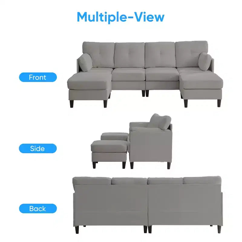 Canapé d'angle modulable convertible Mjkone, canapé 4 places en tissu confortable avec poufs amovibles