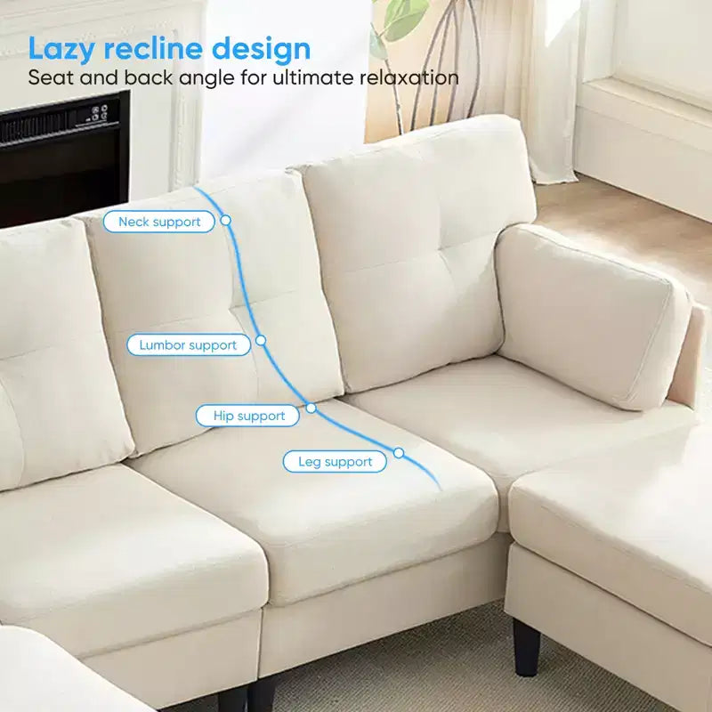 Canapé d'angle modulable convertible Mjkone, canapé 4 places en tissu confortable avec poufs amovibles