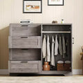 43.3 Low Dresser with 2 Doors & 4 Drawers - Multifunctional Wooden Wardrobe with Hanging Rod for Bedroom