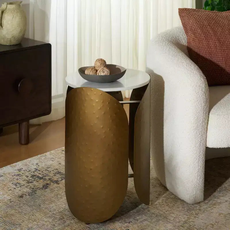 Table d'appoint ronde Shiara - FOX5531A - Blanc/Laiton vieilli - Safavieh Couture