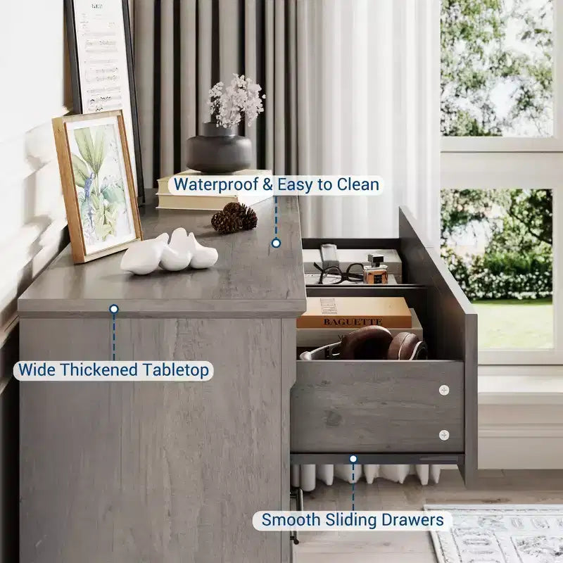 Commode de chambre à 6 tiroirs style ferme, commode en bois avec poignées en métal, grande commode double meuble TV, organisateur de rangement