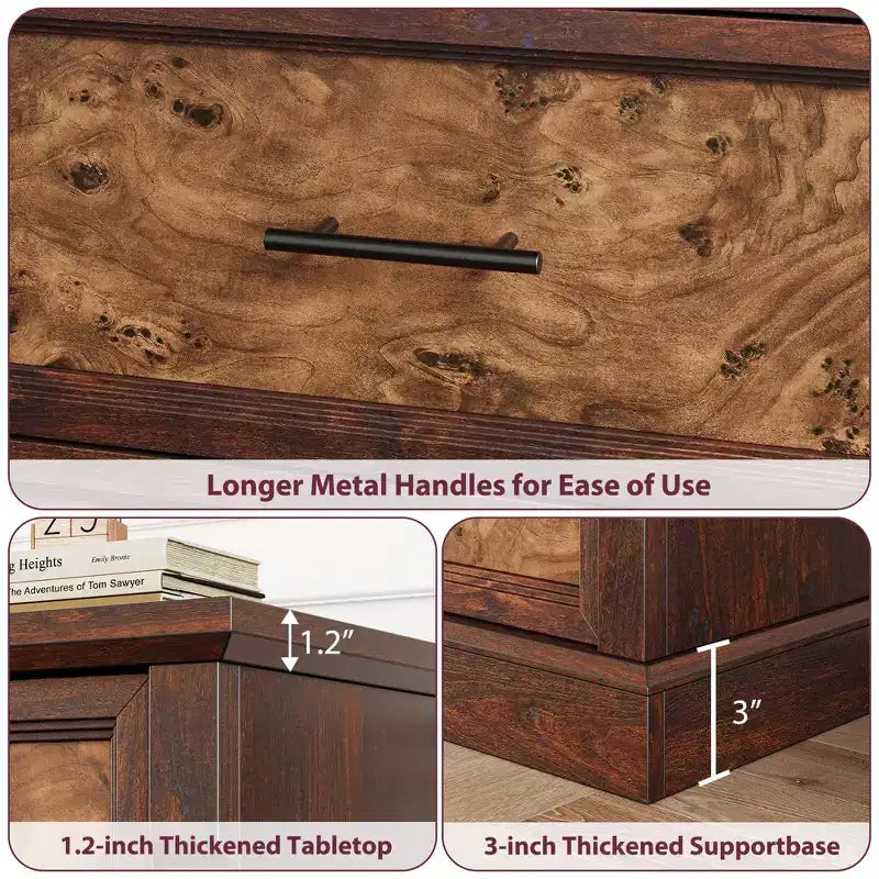Commode de chambre à 6 tiroirs style ferme, commode en bois avec poignées en métal, grande commode double meuble TV, organisateur de rangement