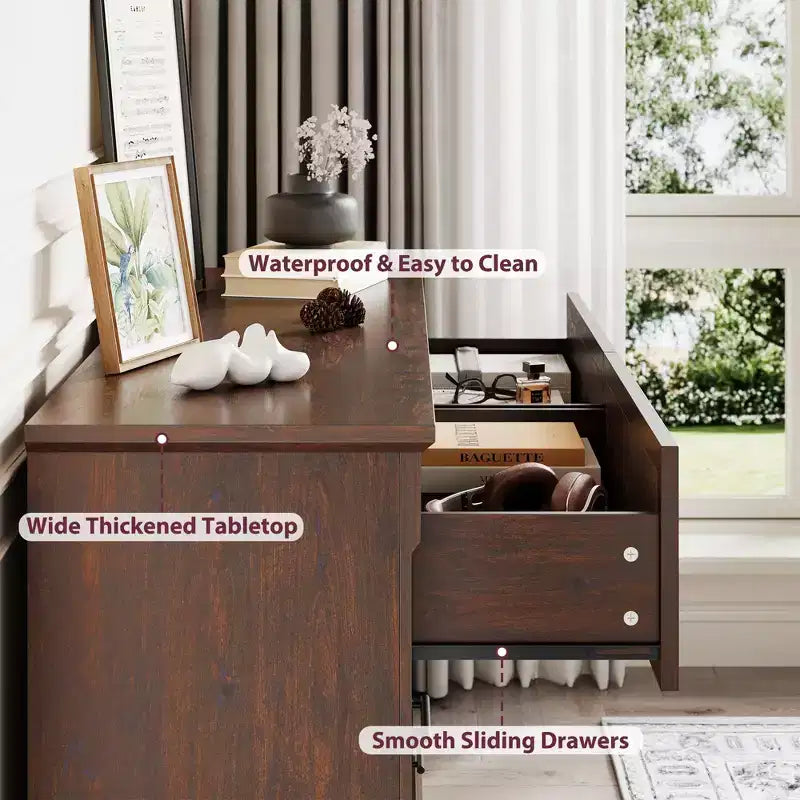 Commode de chambre à 6 tiroirs style ferme, commode en bois avec poignées en métal, grande commode double meuble TV, organisateur de rangement