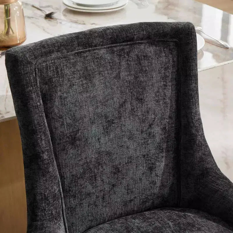 Okak Chaises de salle à manger modernes en chenille, lot de 2, chaises confortables en tissu avec rembourrage épais, chaises d'appoint avec pieds plaqués or et garniture de rivets