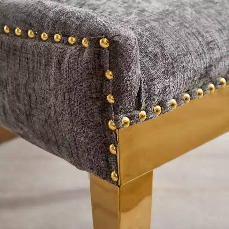 Okak Chaises de salle à manger modernes en chenille, lot de 2, chaises confortables en tissu avec rembourrage épais, chaises d'appoint avec pieds plaqués or et garniture de rivets