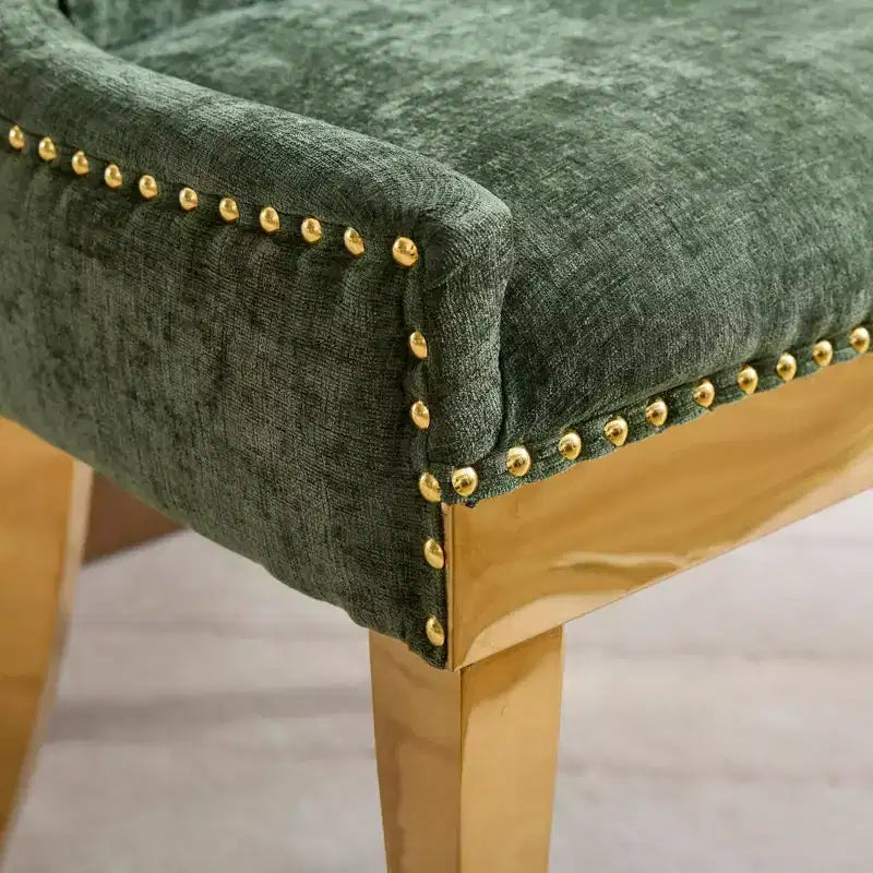 Okak Chaises de salle à manger modernes en chenille, lot de 2, chaises confortables en tissu avec rembourrage épais, chaises d'appoint avec pieds plaqués or et garniture de rivets