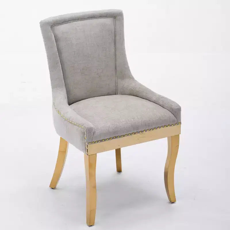 Okak Chaises de salle à manger modernes en chenille, lot de 2, chaises confortables en tissu avec rembourrage épais, chaises d'appoint avec pieds plaqués or et garniture de rivets