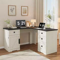 Farmhouse 60 Executive L Shaped Desk, with File Drawers and Storage Cabinet, Corner Computer Desk with Adjustable Side Storage Cabinet