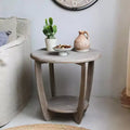 COZAYH Rustic Farmhouse Wooden End Table, Round Accent Furniture for Home Living Rooms with Storage Shelf, Vintage Grey Finish