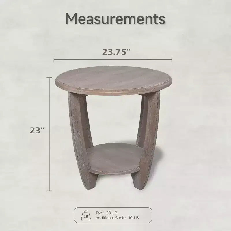 COZAYH Table d'appoint rustique en bois de style fermier, table d'appoint ronde avec étagère de rangement pour salons, finition gris vintage