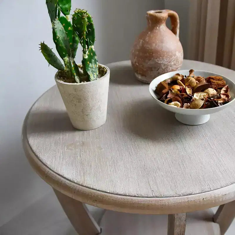 COZAYH Table d'appoint rustique en bois de style fermier, table d'appoint ronde avec étagère de rangement pour salons, finition gris vintage