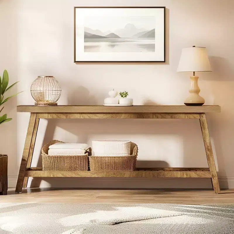 MAYEERTY 70.9 Extra Long 2-Tier Console Table, Rustic Farmhouse Sofa Table for Entryway Living Room