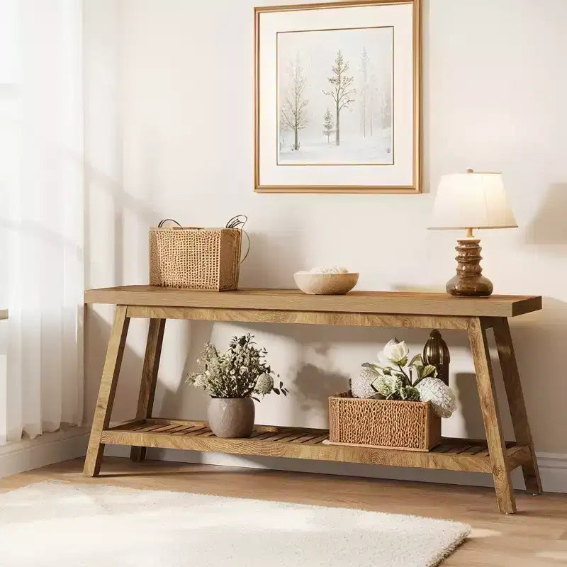 MAYEERTY 70.9 Table Console Extra Longue à 2 Niveaux, Table de Canapé de Ferme Rustique pour Entrée et Salon