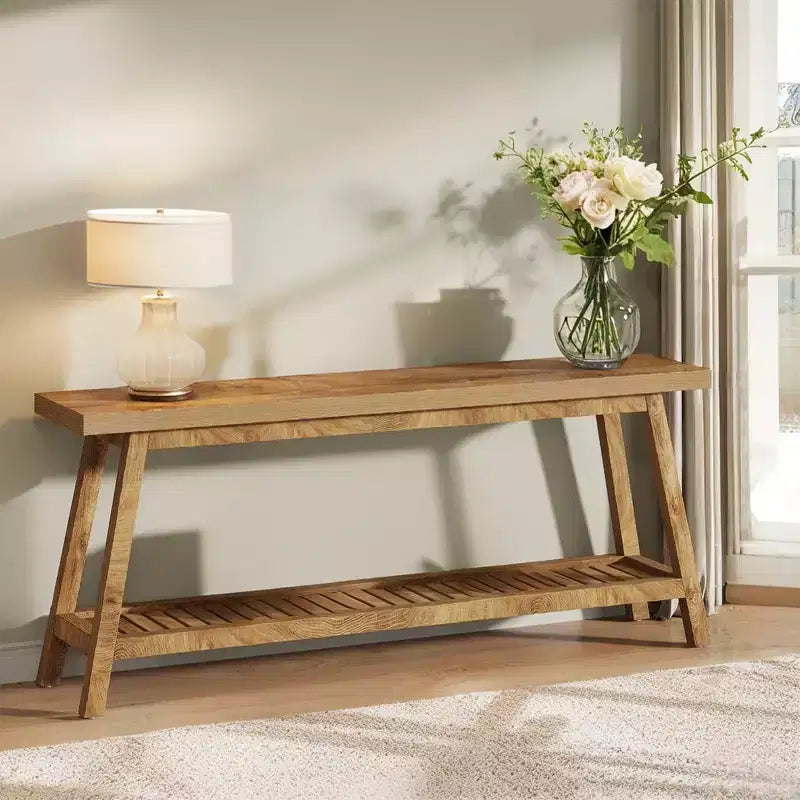 MAYEERTY 70.9 Table Console Extra Longue à 2 Niveaux, Table de Canapé de Ferme Rustique pour Entrée et Salon
