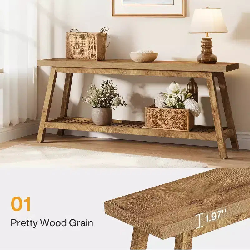 MAYEERTY 70.9 Table Console Extra Longue à 2 Niveaux, Table de Canapé de Ferme Rustique pour Entrée et Salon