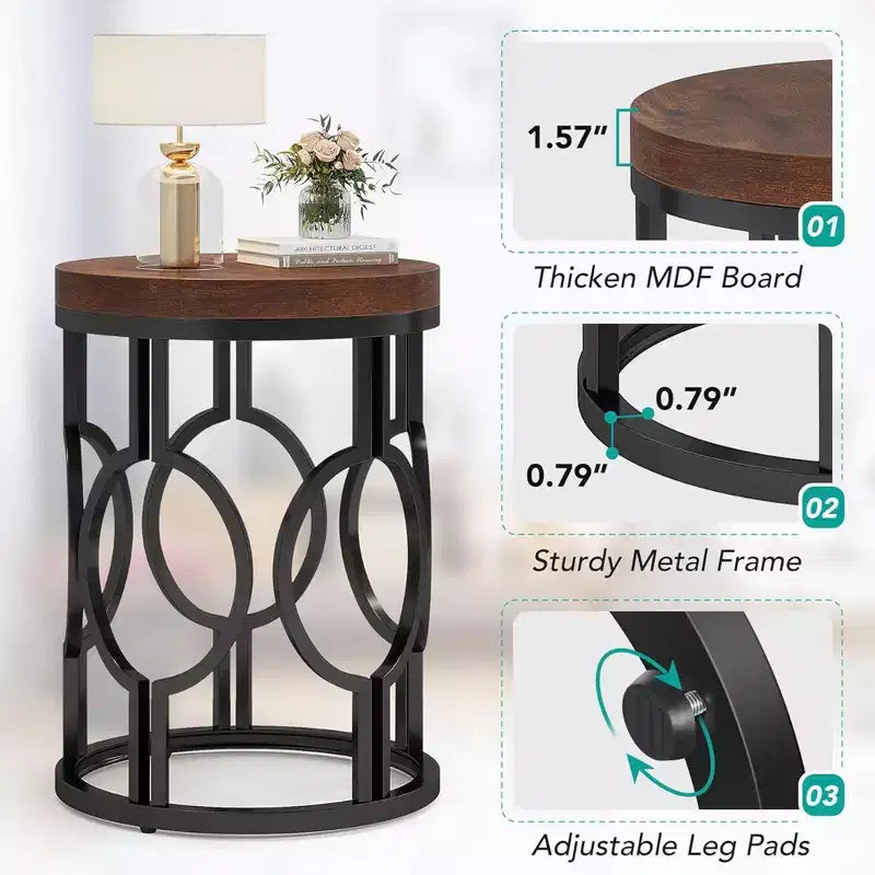 MAYEERTY Table d'appoint moderne rustique, table d'appoint de canapé robuste pour usage quotidien