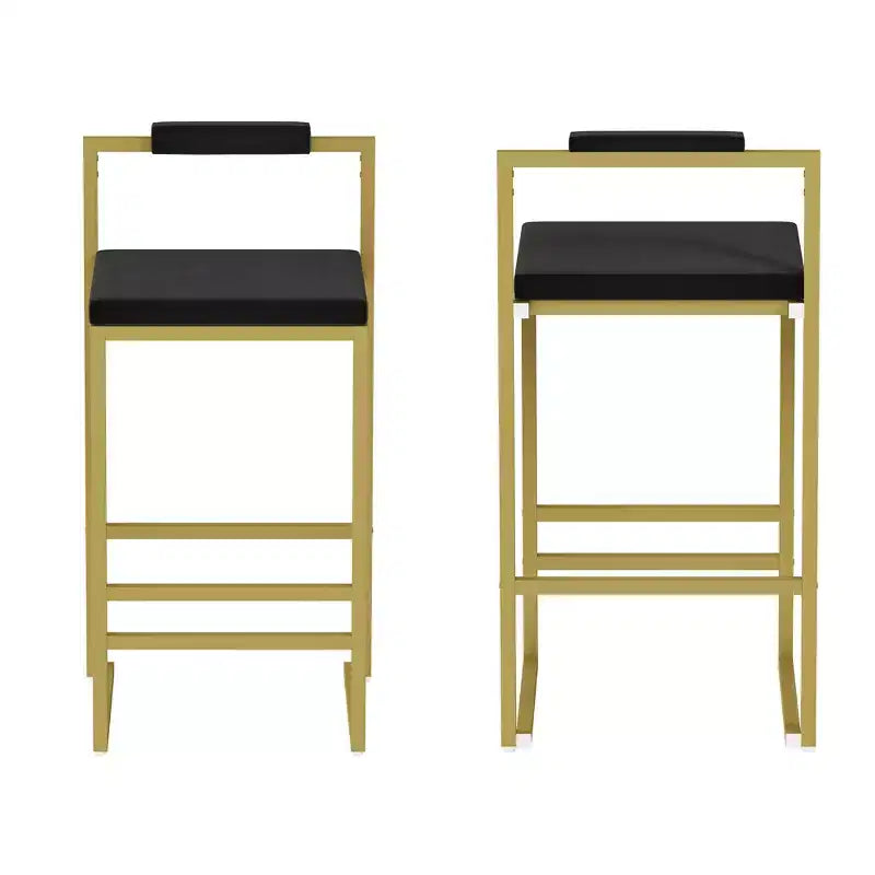 MAYEERTY Tabourets de bar modernes en velours à hauteur de comptoir, lot de 2, avec dossier bas, tabourets de salle à manger rembourrés pour îlot de cuisine, or et noir