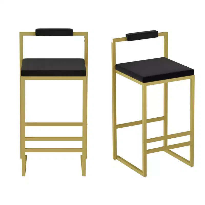 MAYEERTY Tabourets de bar modernes en velours à hauteur de comptoir, lot de 2, avec dossier bas, tabourets de salle à manger rembourrés pour îlot de cuisine, or et noir