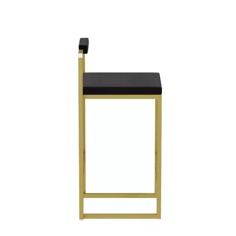 MAYEERTY Tabourets de bar modernes en velours à hauteur de comptoir, lot de 2, avec dossier bas, tabourets de salle à manger rembourrés pour îlot de cuisine, or et noir