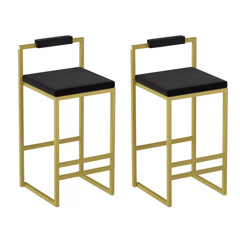 MAYEERTY Tabourets de bar modernes en velours à hauteur de comptoir, lot de 2, avec dossier bas, tabourets de salle à manger rembourrés pour îlot de cuisine, or et noir