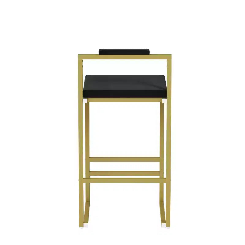 MAYEERTY Tabourets de bar modernes en velours à hauteur de comptoir, lot de 2, avec dossier bas, tabourets de salle à manger rembourrés pour îlot de cuisine, or et noir