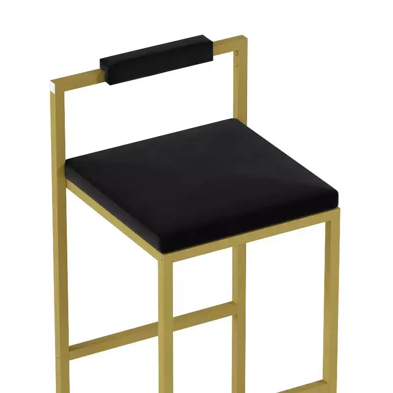 MAYEERTY Tabourets de bar modernes en velours à hauteur de comptoir, lot de 2, avec dossier bas, tabourets de salle à manger rembourrés pour îlot de cuisine, or et noir