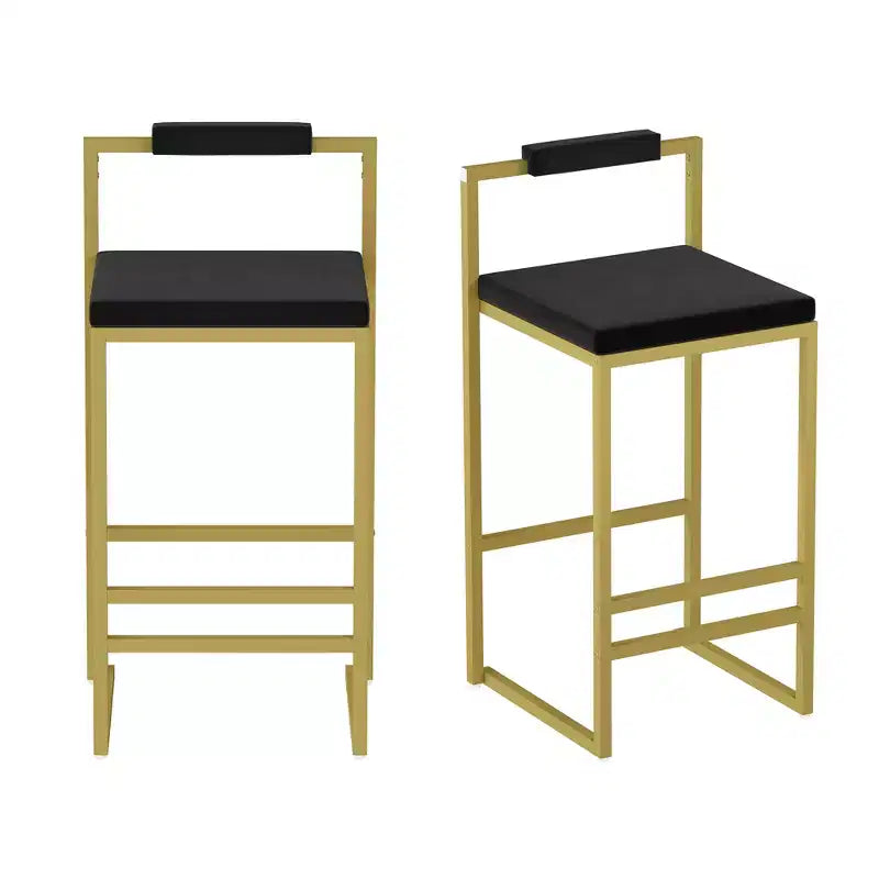 MAYEERTY Tabourets de bar modernes en velours à hauteur de comptoir, lot de 2, avec dossier bas, tabourets de salle à manger rembourrés pour îlot de cuisine, or et noir