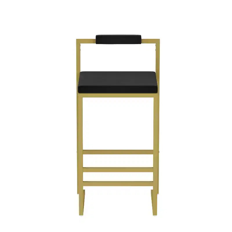 MAYEERTY Tabourets de bar modernes en velours à hauteur de comptoir, lot de 2, avec dossier bas, tabourets de salle à manger rembourrés pour îlot de cuisine, or et noir