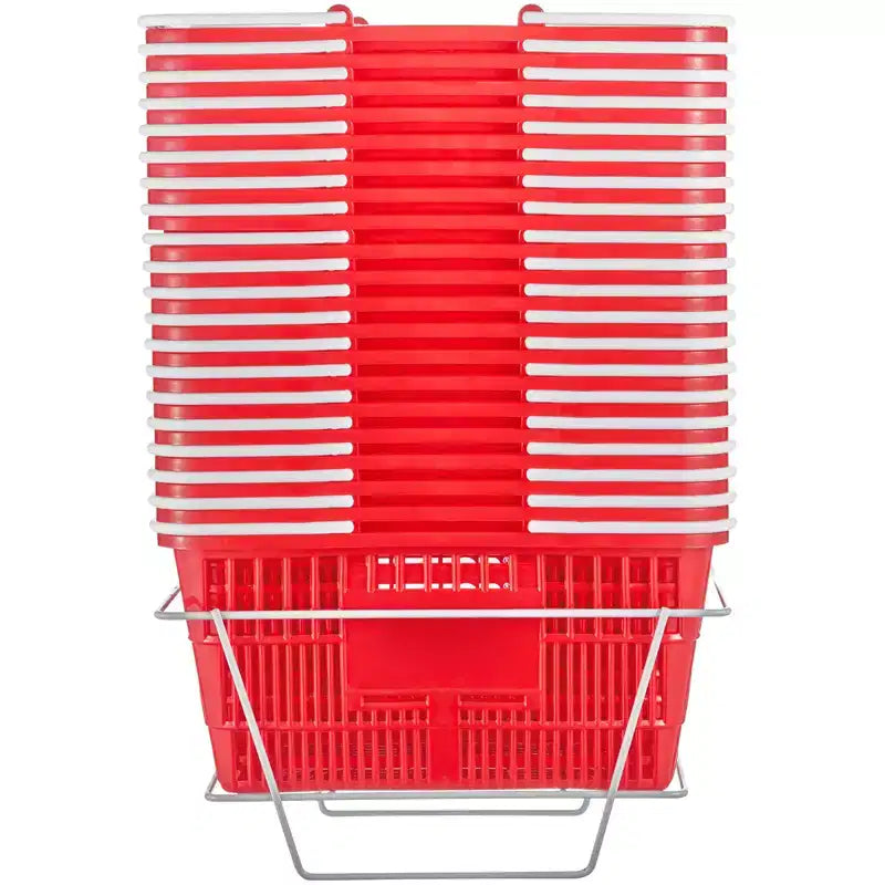 VEVOR Shopping Basket, Set of 20, 21L Durable Plastic Grocery Basket with Handle and Stand, 16.5 x 11.8 x 8.27 inch Portable Shop Basket Bulk, Red